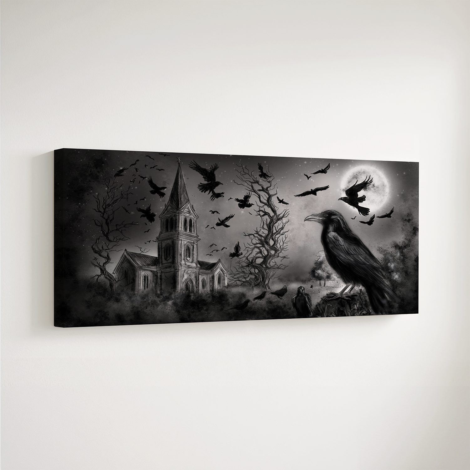 "Viele schwarze Rabenkrähen" - Hochwertiger Foto-Kunstdruck auf Leinwand