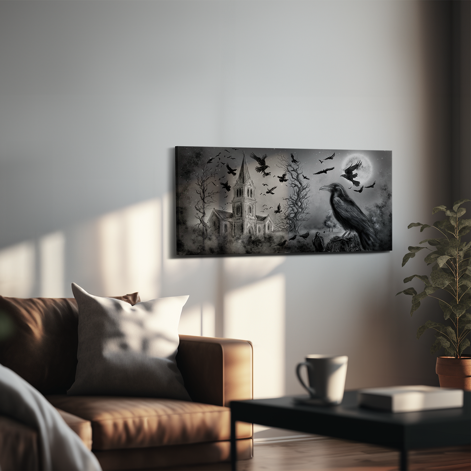 "Viele schwarze Rabenkrähen" - Hochwertiger Foto-Kunstdruck auf Leinwand