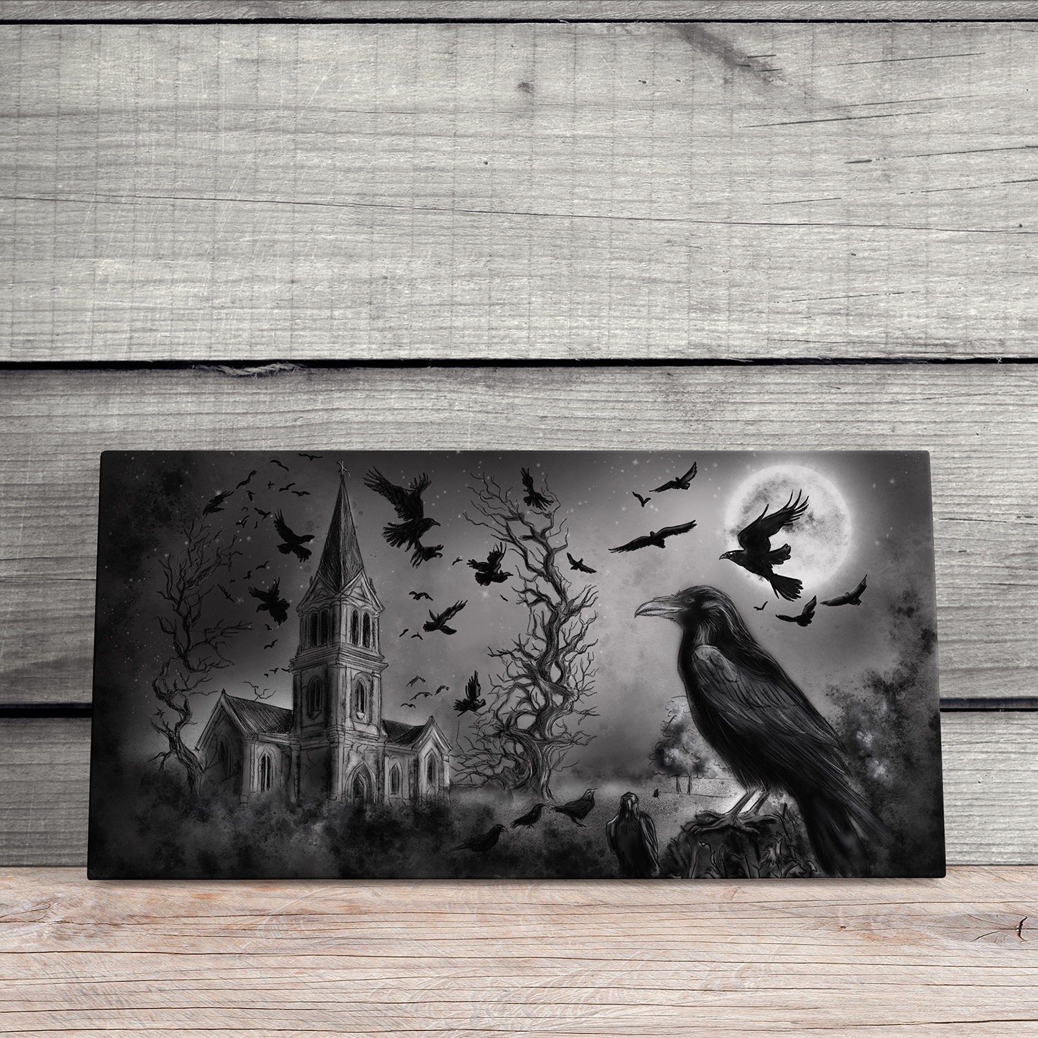 "Viele schwarze Rabenkrähen" - Hochwertiger Foto-Kunstdruck auf Leinwand