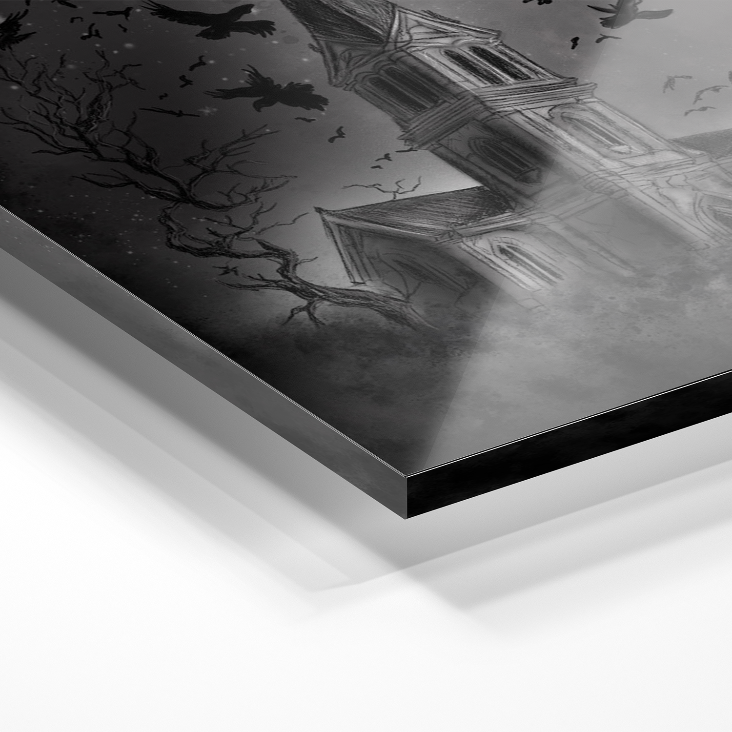 "Viele schwarze Rabenkrähen" - Hochwertiges Acrylglas-Wandbild