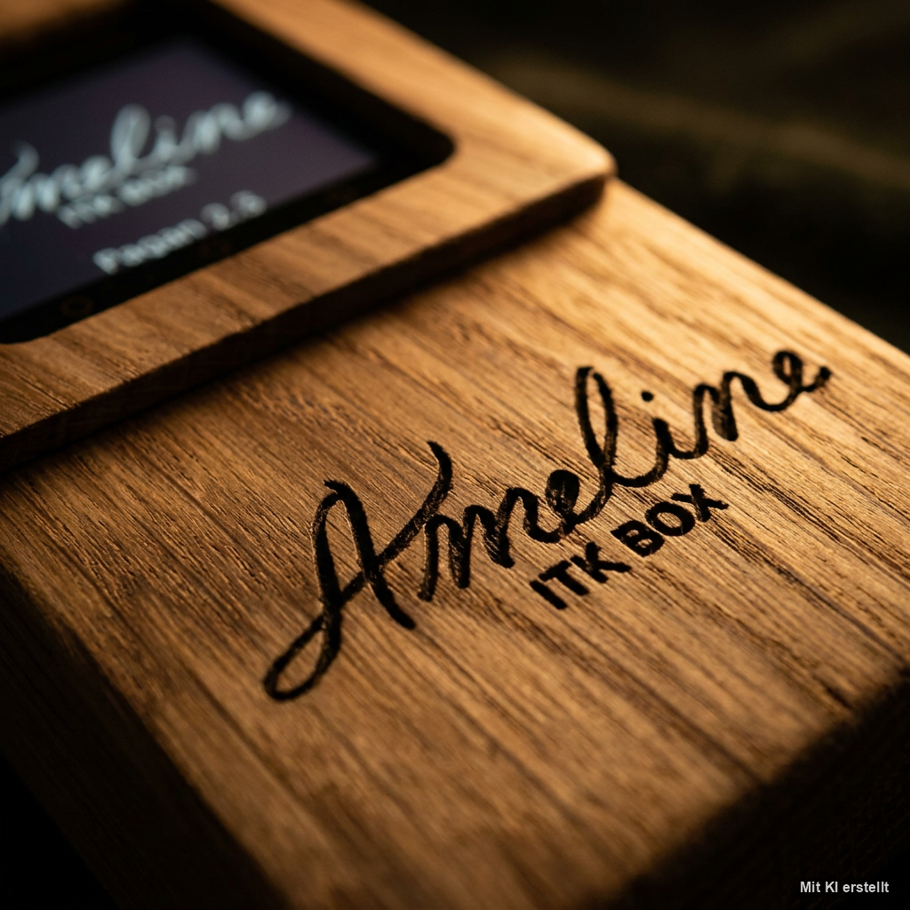 Ameline ITK BOX – handgefertigte Eichenholz-Gravur, Makroaufnahme
