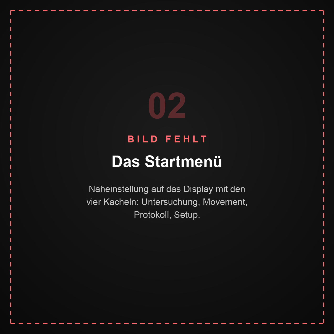 Platzhalter: Startmenü mit vier Kacheln